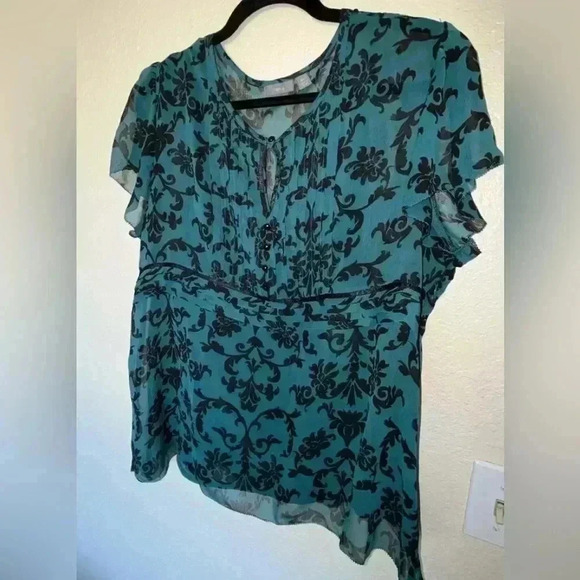 Vintage Apt. 9 Teal & Black Short Sleeve Lightweight Blouse  SIZE XL - Picture 3 of 7